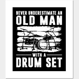 Never Underestimate An Old Man With A Drum Set Retro Drummer Posters and Art